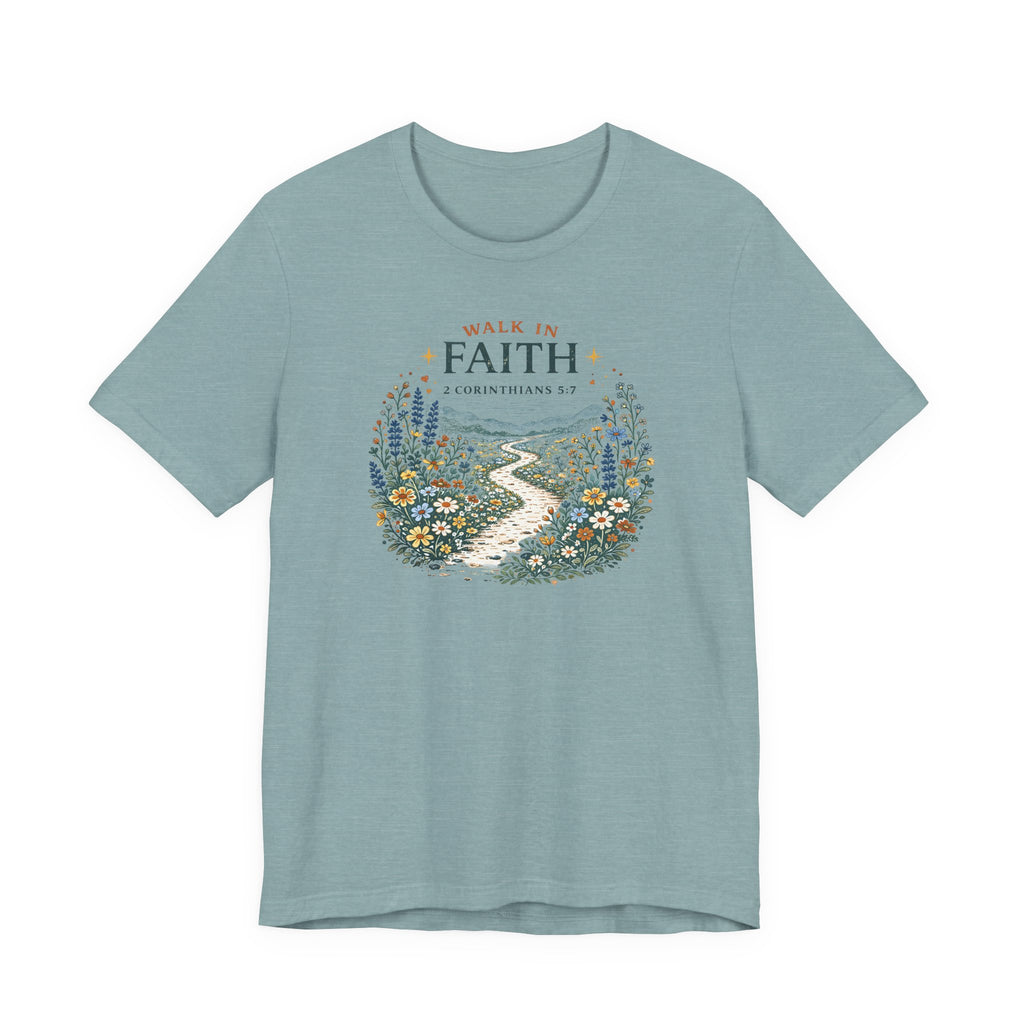 Walk in Faith (2 Corinthians 5:7  Botanical Block Print Tee)