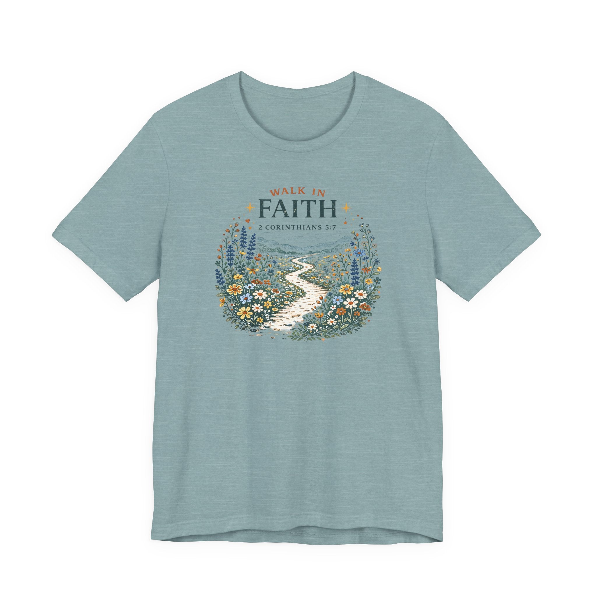 Walk in Faith (2 Corinthians 5:7  Botanical Block Print Tee)