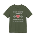 Every Thread A Prayer Every Stitch Heartbeat (Christian Heart Sewing - Dark Tee)
