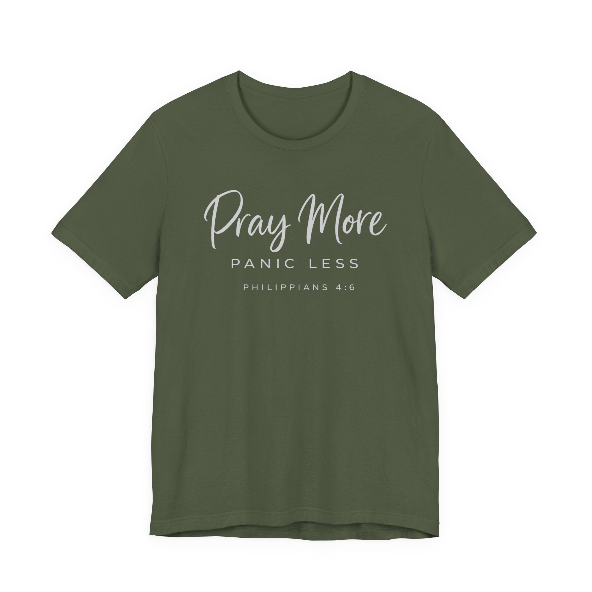 Pray More Panic Less (Christian Tee - Dark Colors)