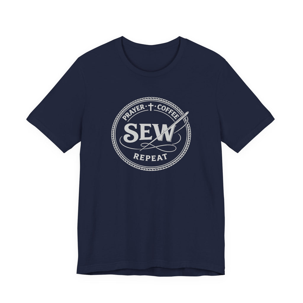 Prayer + Coffee + Sew + Repeat (Christian Tee in Dark Colors)