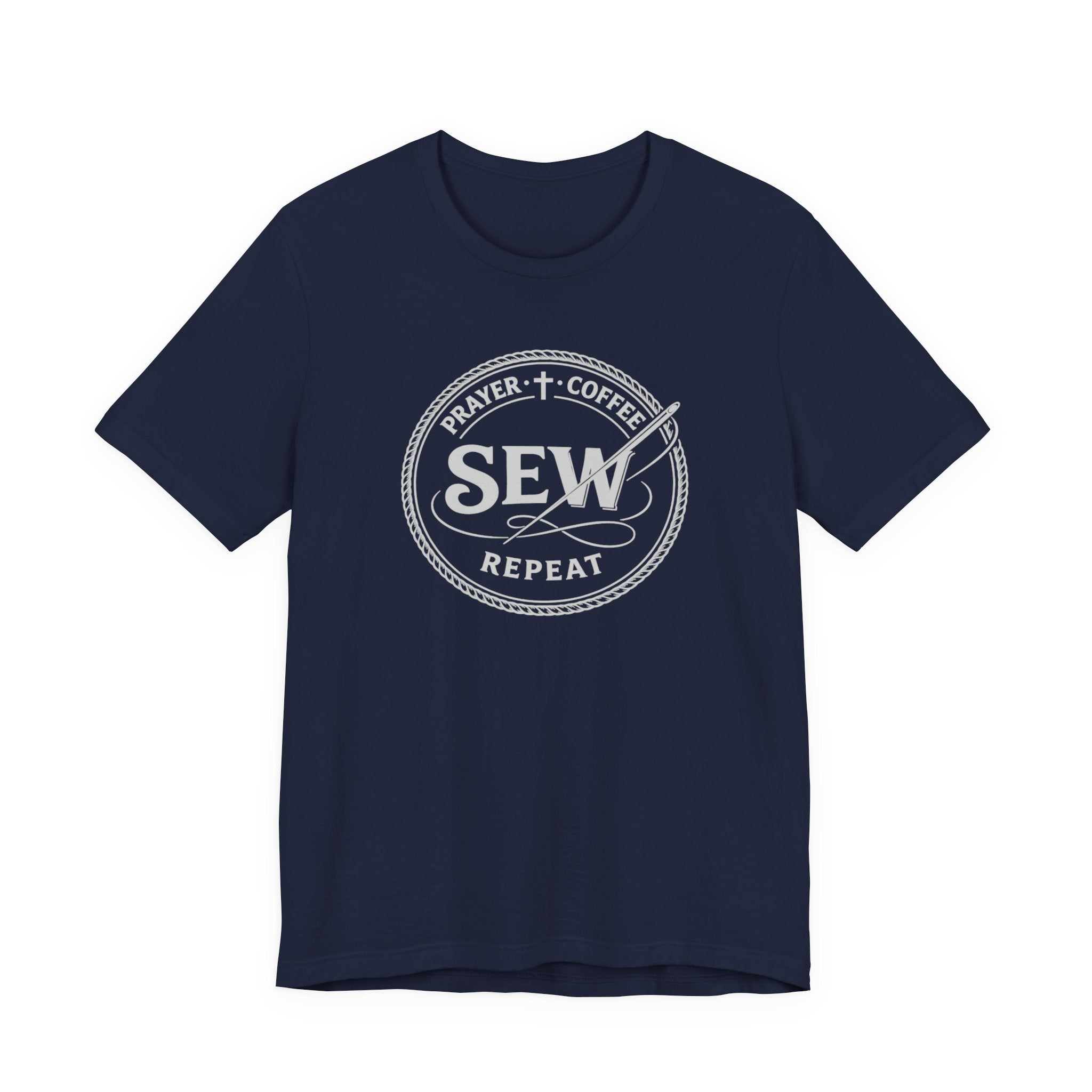 Prayer + Coffee + Sew + Repeat (Christian Tee in Dark Colors)