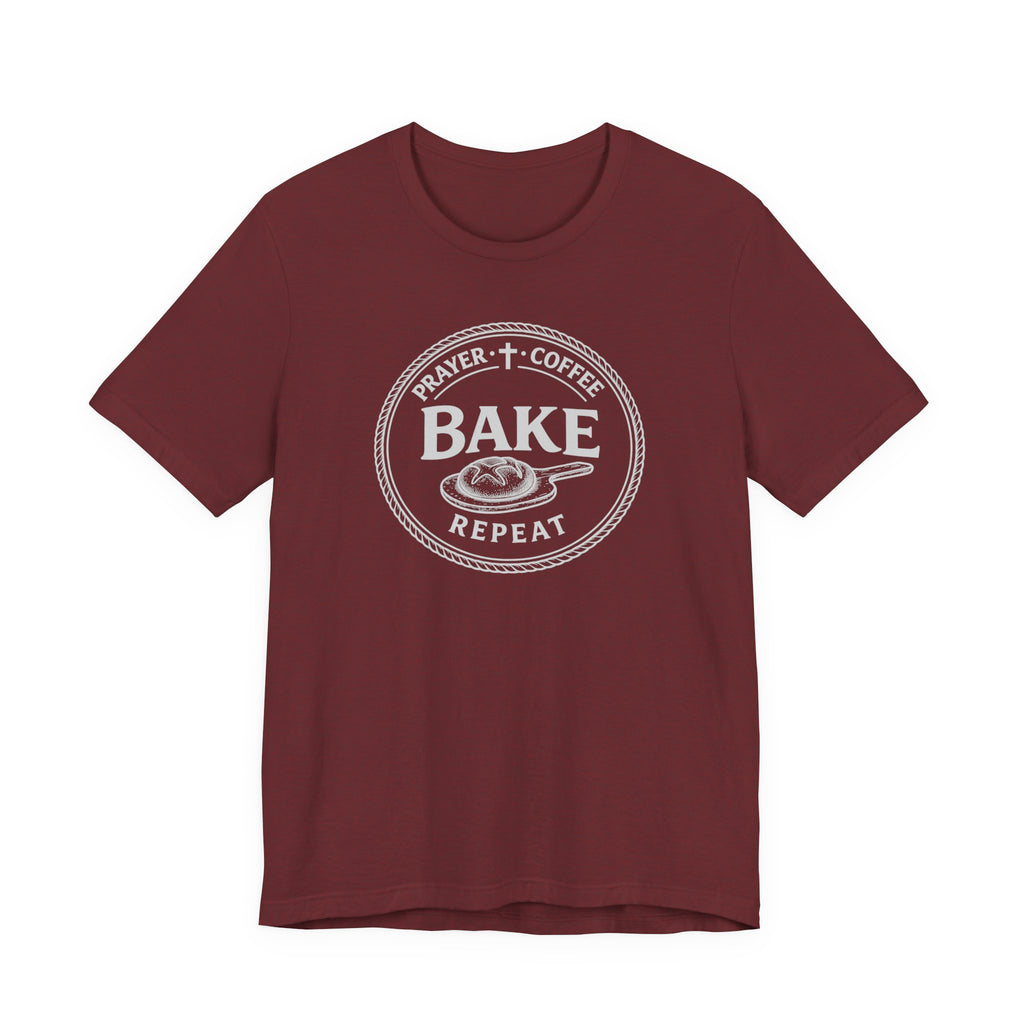 Prayer + Coffee + Bake + Repeat (Christian Tee in Dark Colors)