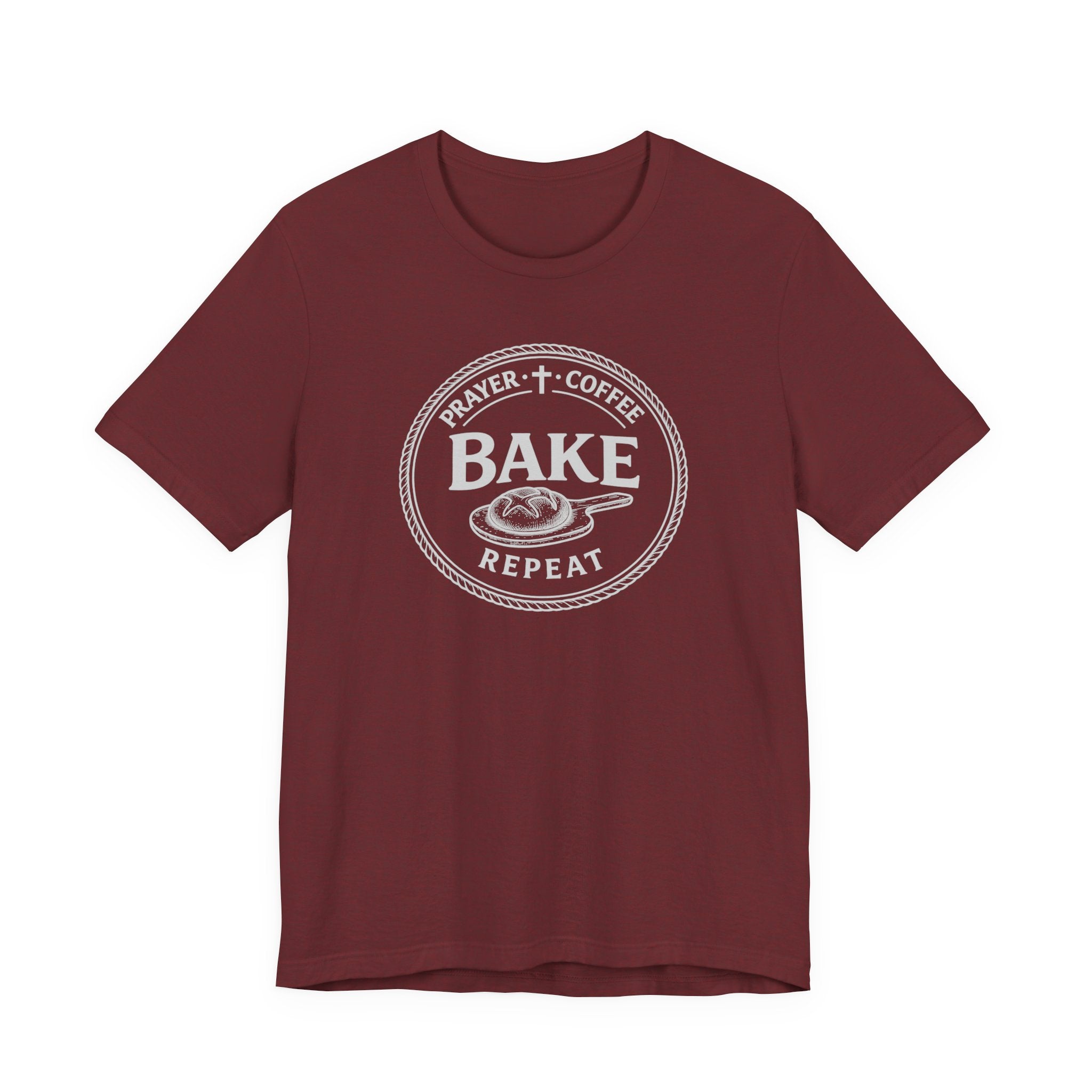 Prayer + Coffee + Bake + Repeat (Christian Tee in Dark Colors)