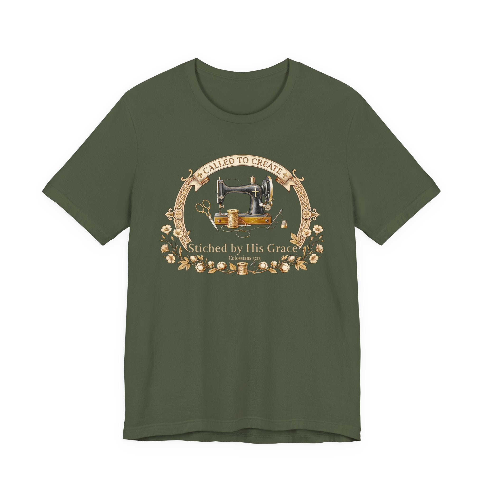 Stitched by His Grace (Christian Sewing - Dark Tee)