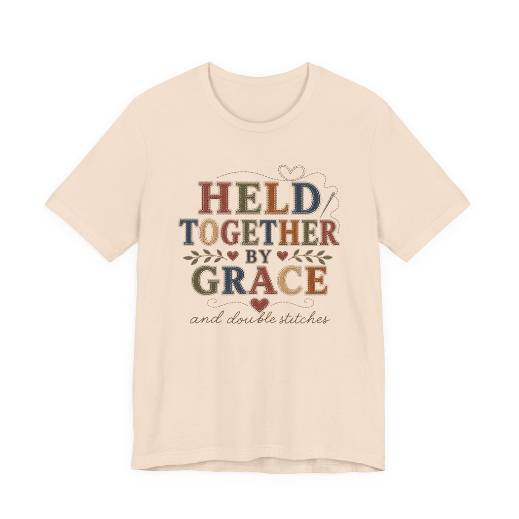 Held Together By Grace and Double Stitches (Christian Sewing Tee)