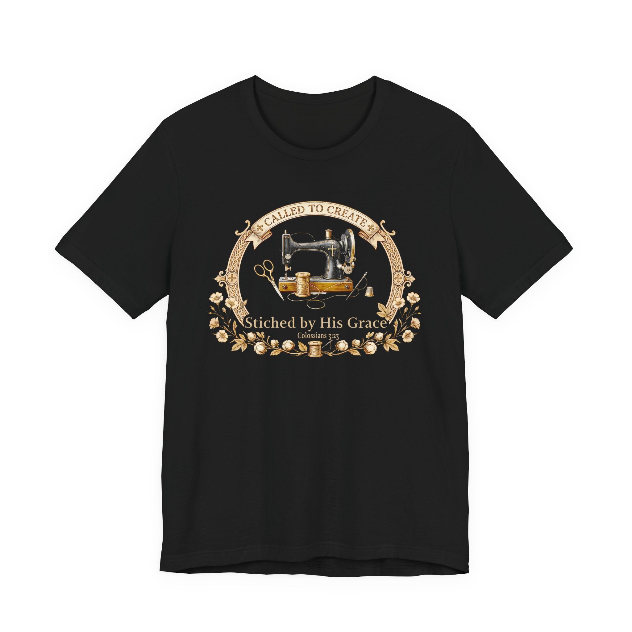 Stitched by His Grace (Christian Sewing - Dark Tee)