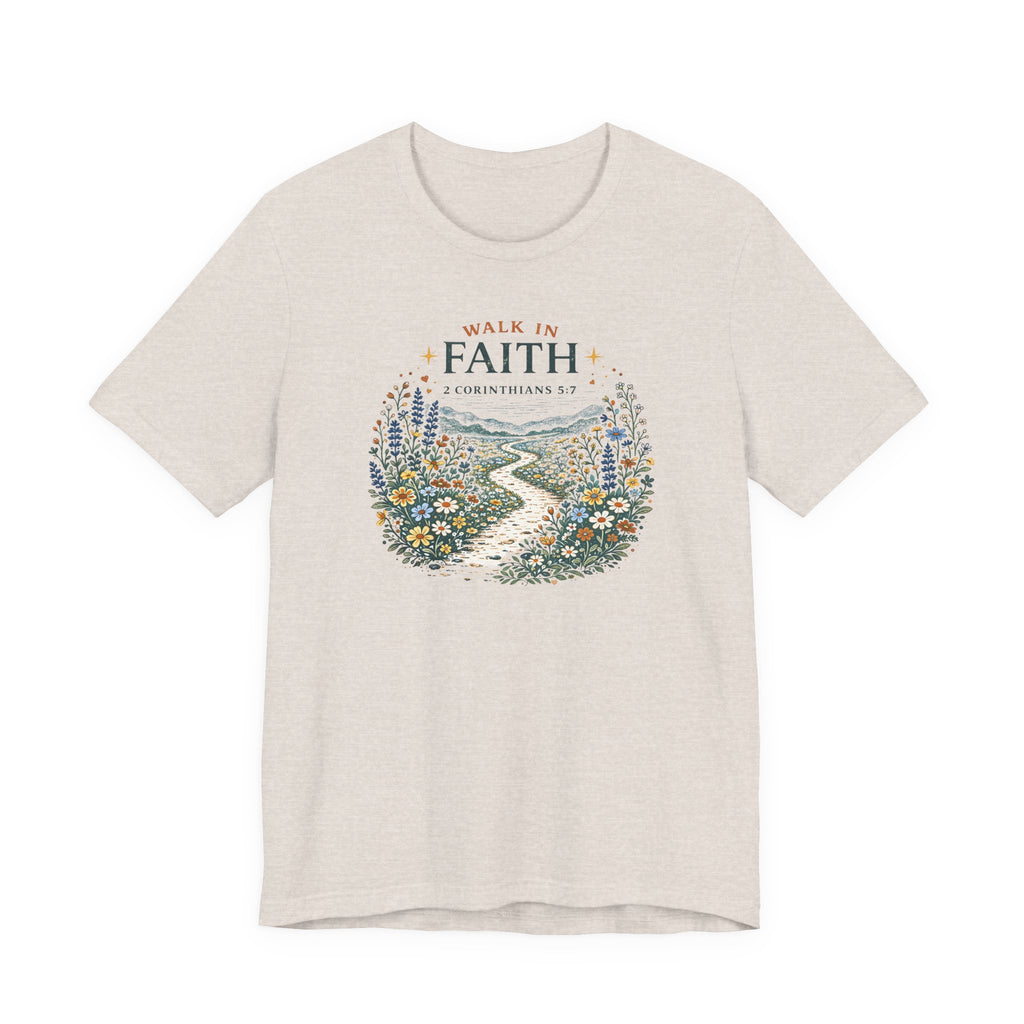 Walk in Faith (2 Corinthians 5:7  Botanical Block Print Tee)