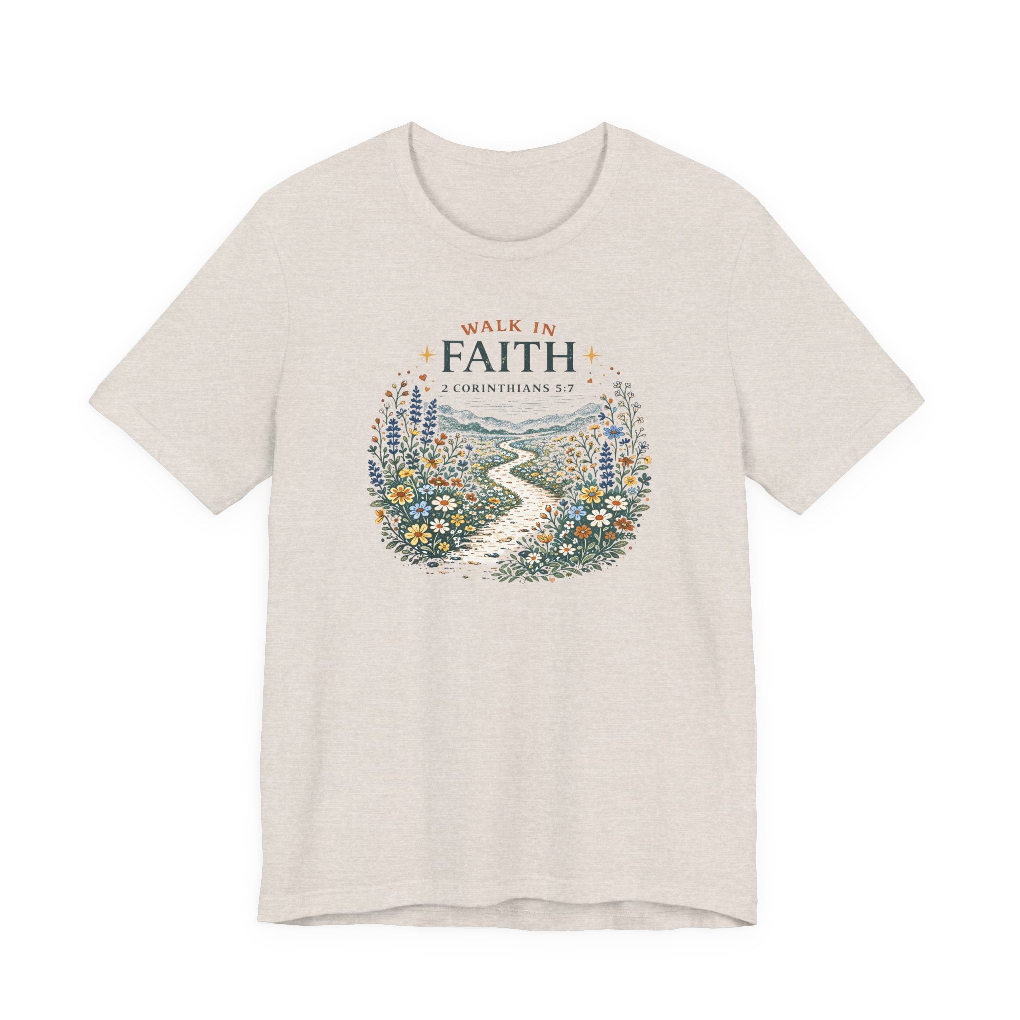 Walk in Faith (2 Corinthians 5:7  Botanical Block Print Tee)