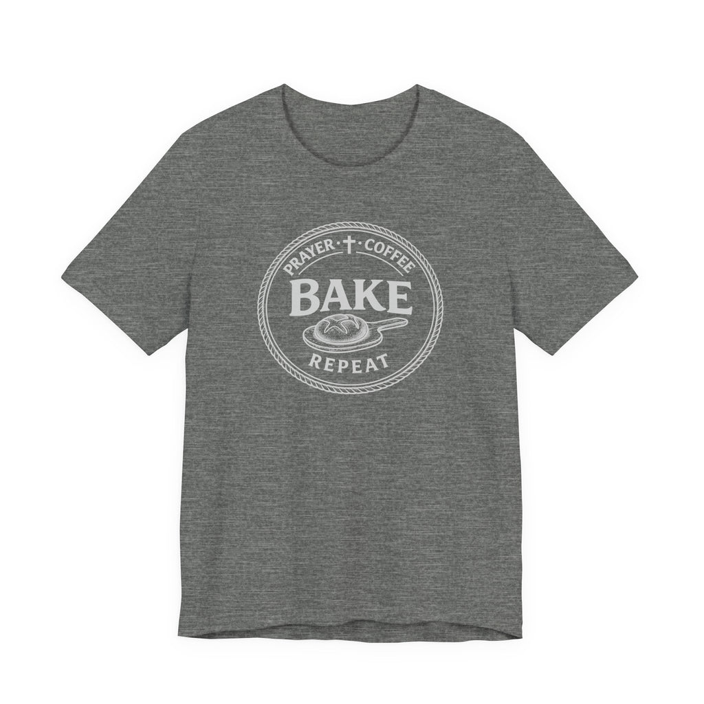 Prayer + Coffee + Bake + Repeat (Christian Tee in Dark Colors)