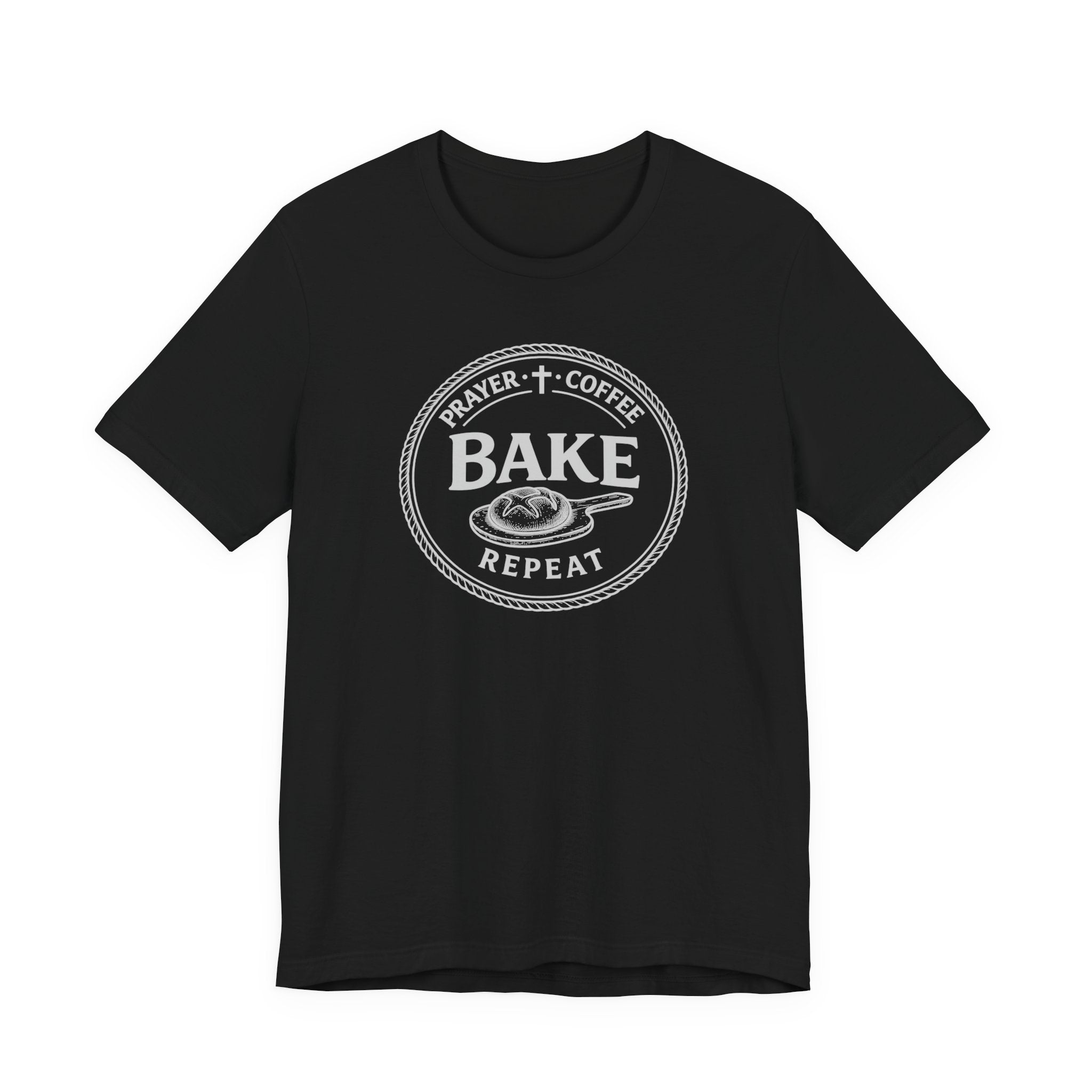 Prayer + Coffee + Bake + Repeat (Christian Tee in Dark Colors)