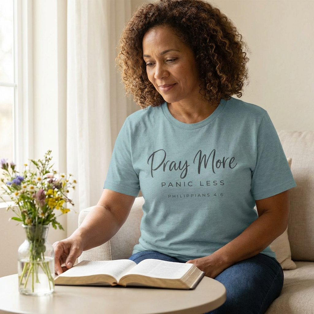 Pray More Panic Less (Christian Tee)