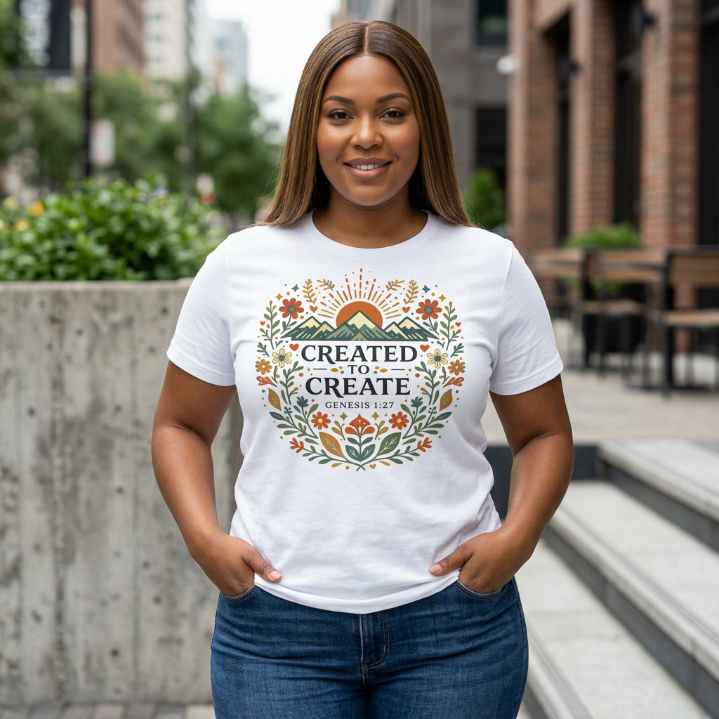 Created to Create (Christian Botanical Block Print Tee)