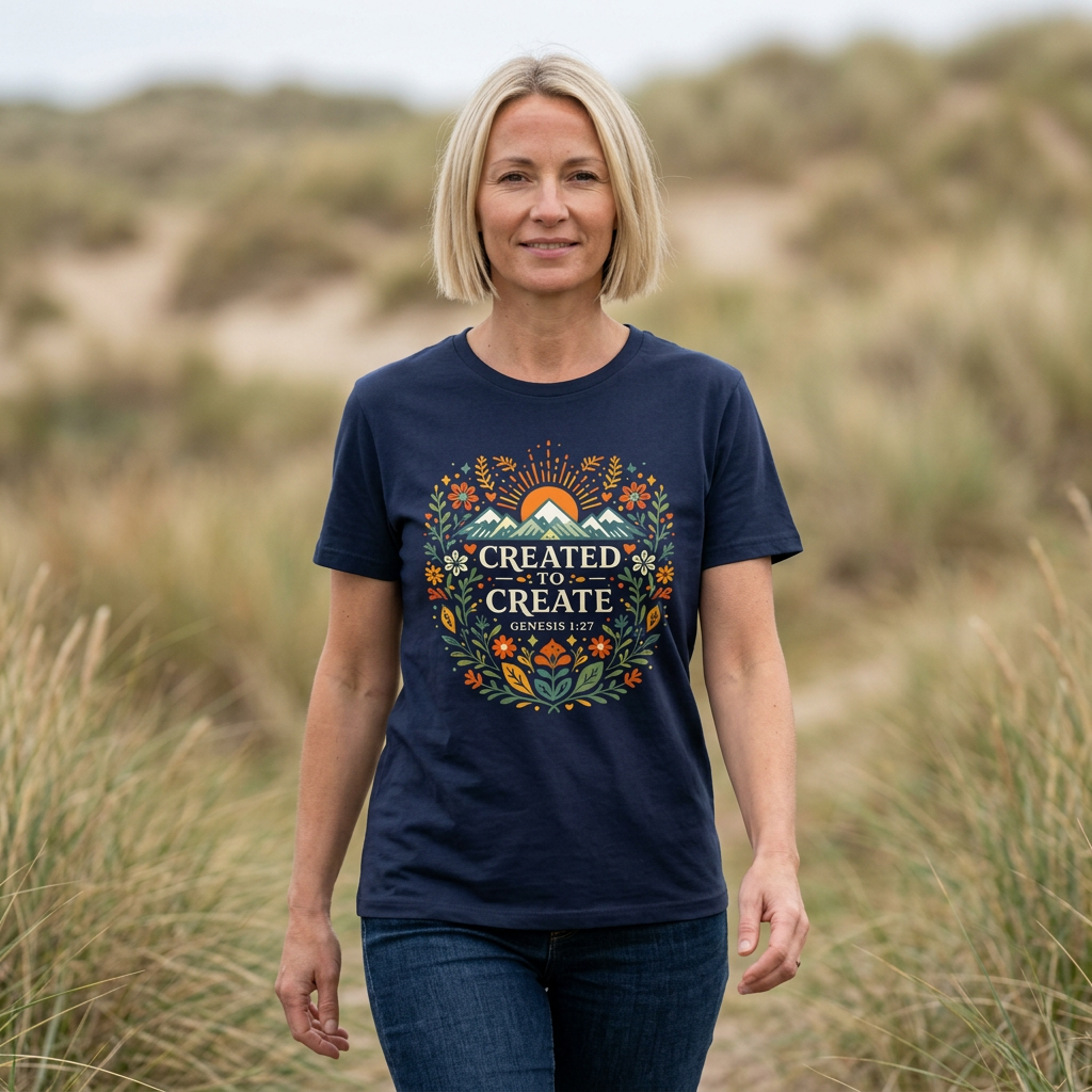 Created To Create (Christian Botanical Block Print Dark Colored Tee)