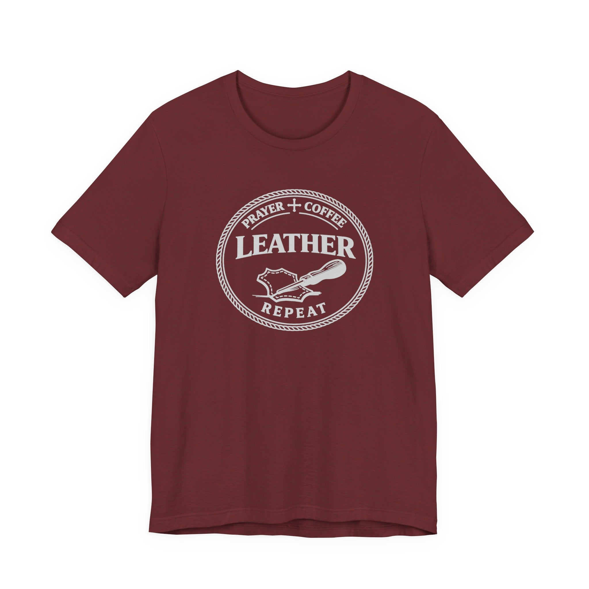 Prayer + Coffee + Leather + Repeat (Christian Tee in Dark Colors)