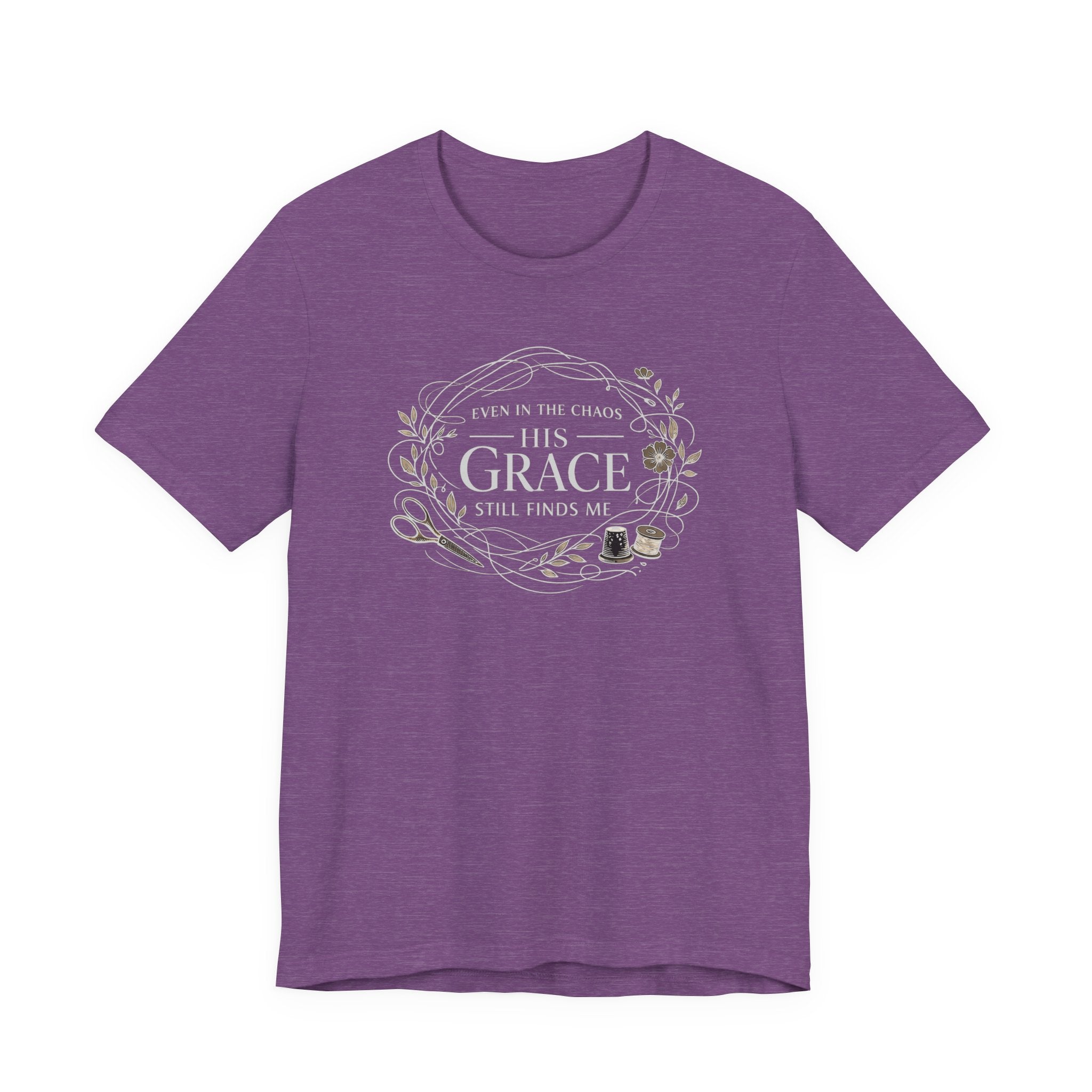 Even in Chaos His Grace Finds Me (Christian Sewing Tee in Dark Colors)