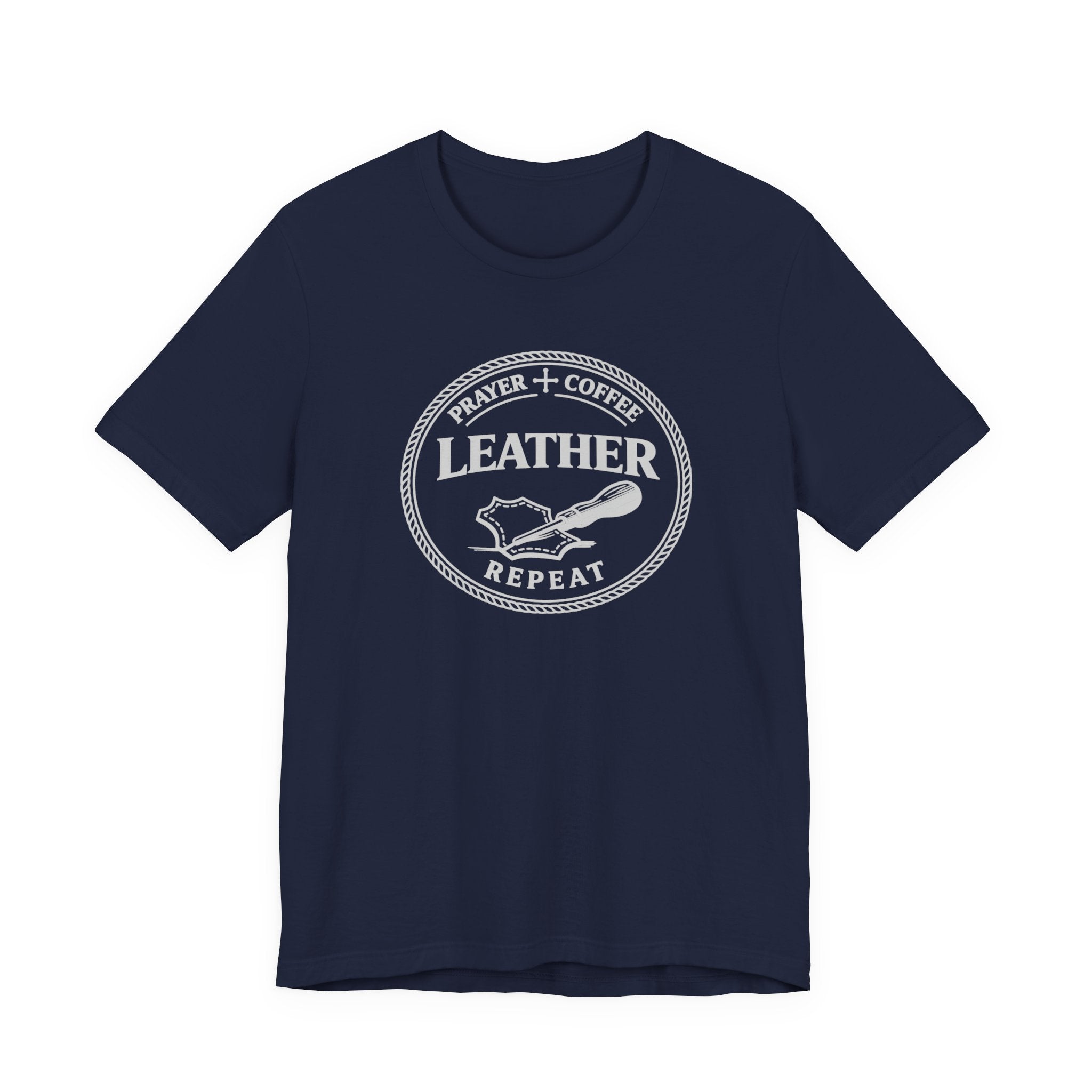 Prayer + Coffee + Leather + Repeat (Christian Tee in Dark Colors)