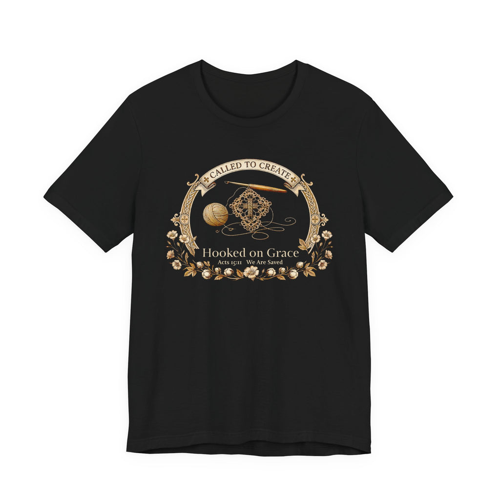 Hooked on Grace (Crochet Lovers Christian Tee - Dark Colors)