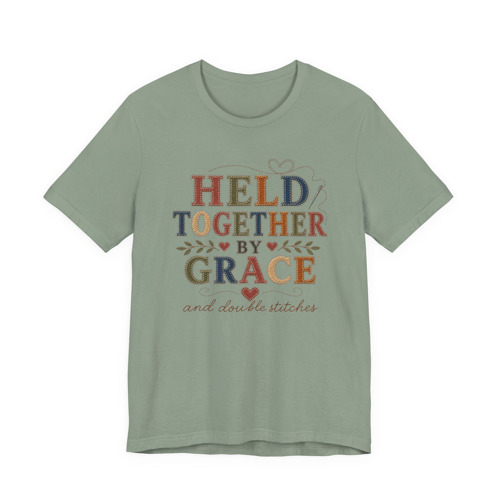Held Together By Grace and Double Stitches (Christian Sewing Tee)