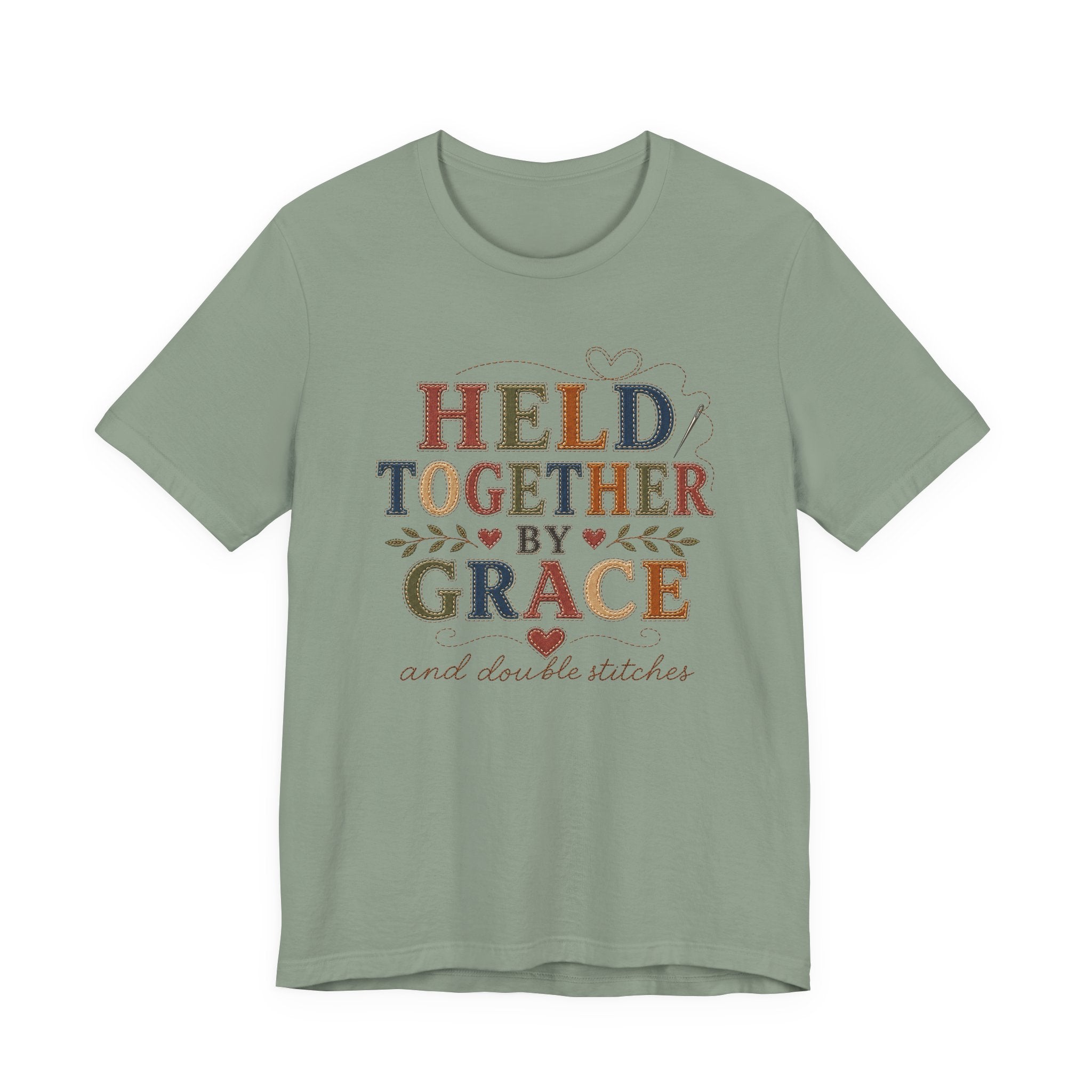 Held Together By Grace and Double Stitches (Christian Sewing Tee)