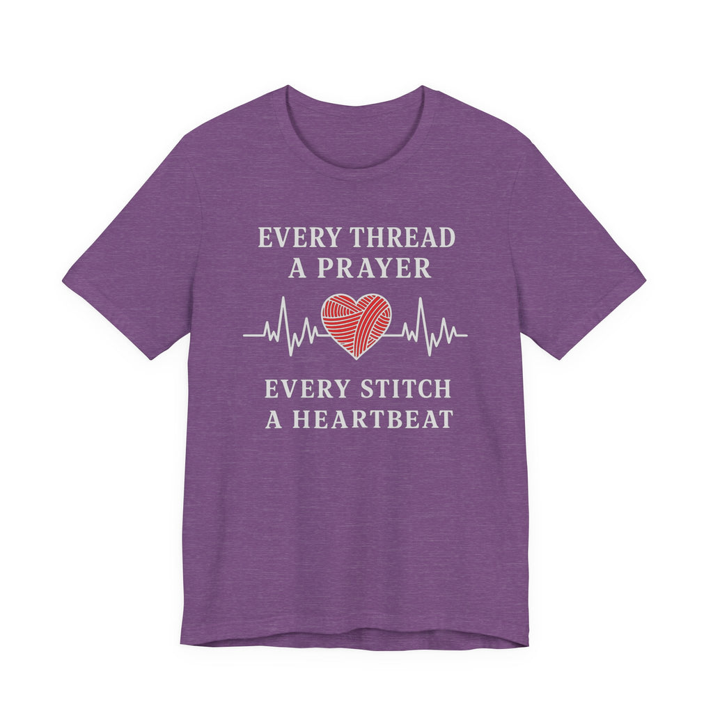 Every Thread A Prayer Every Stitch Heartbeat (Christian Heart Sewing - Dark Tee)