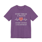 Every Thread A Prayer Every Stitch Heartbeat (Christian Heart Sewing - Dark Tee)