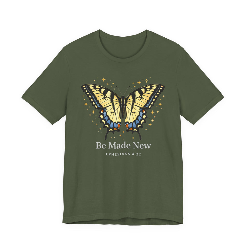 Be Made New Swallowtail Butterfly  (Ephesians 4:22 Tee in Dark Colors)
