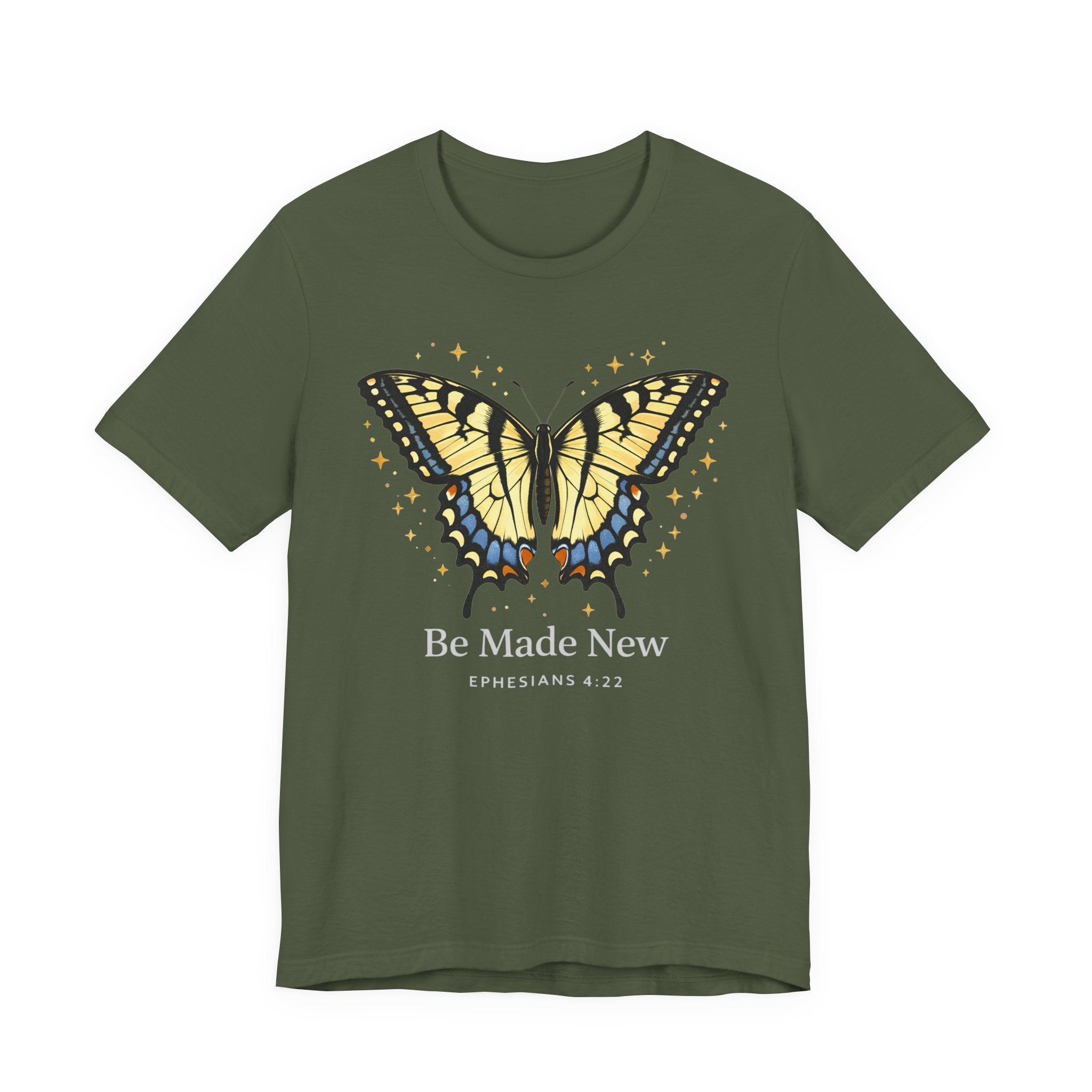 Be Made New Swallowtail Butterfly  (Ephesians 4:22 Tee in Dark Colors)
