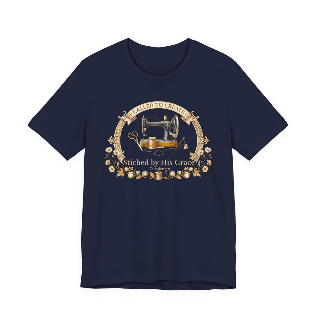 Stitched by His Grace (Christian Sewing - Dark Tee)