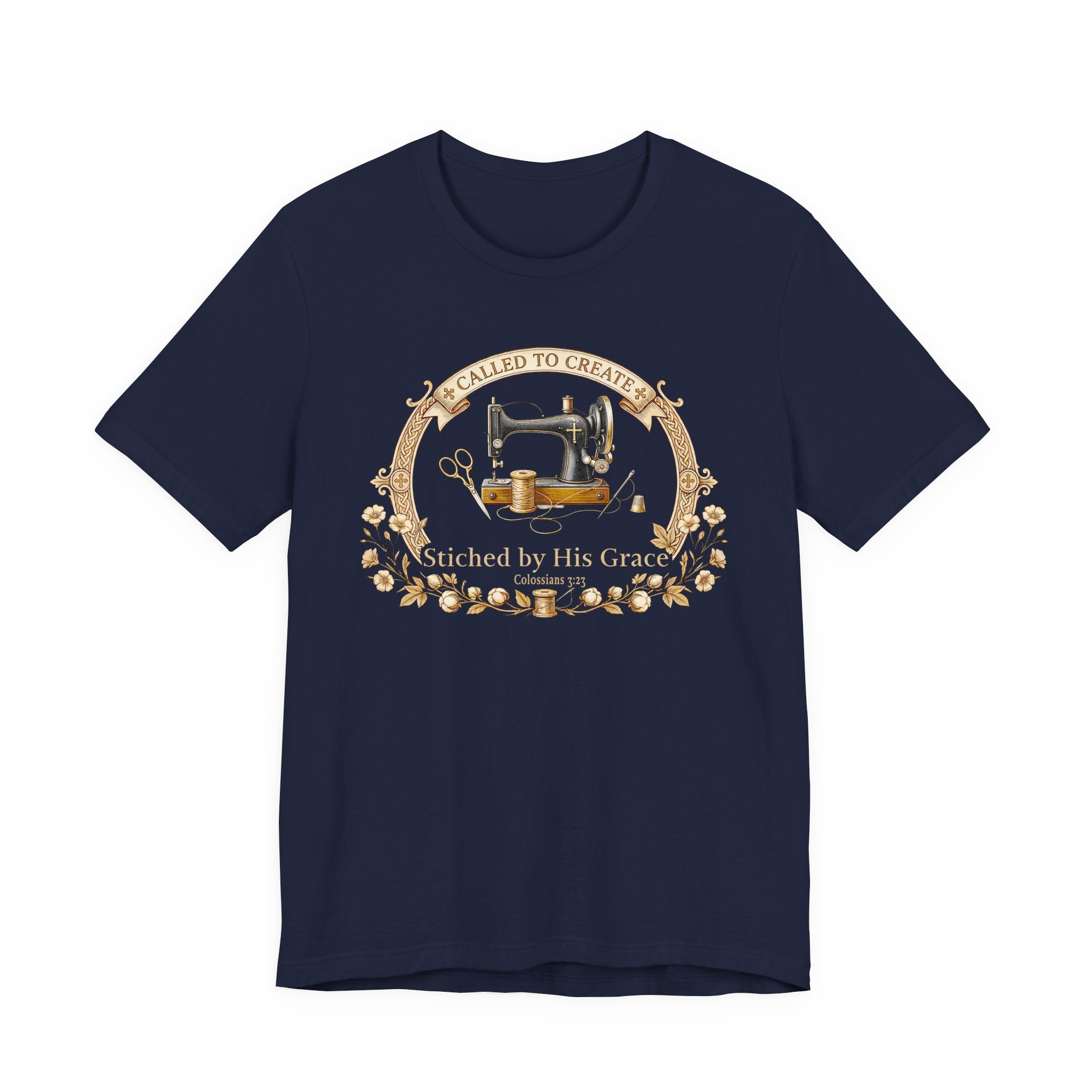 Stitched by His Grace (Christian Sewing - Dark Tee)