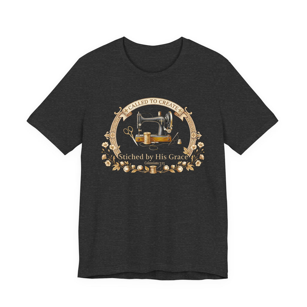 Stitched by His Grace (Christian Sewing - Dark Tee)