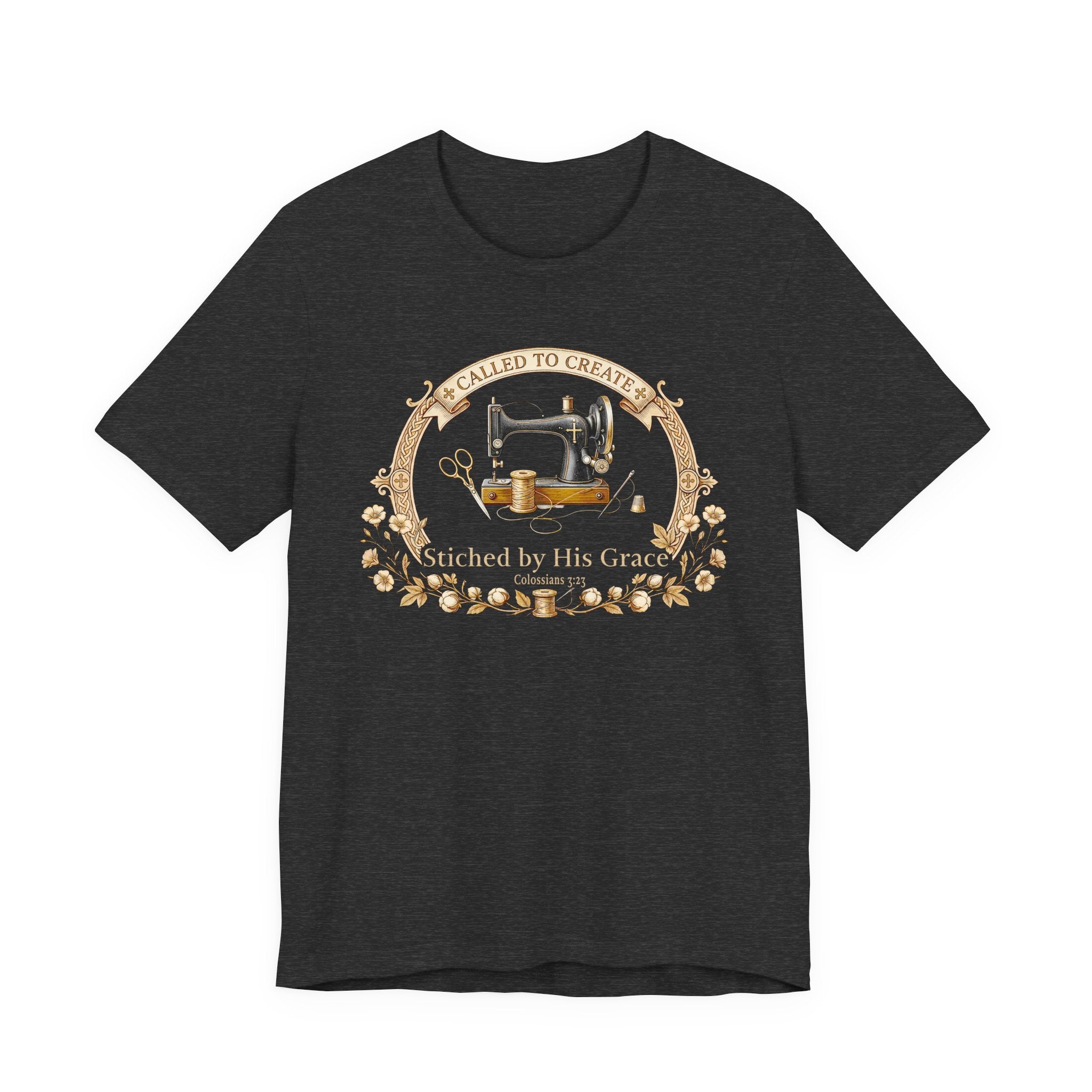 Stitched by His Grace (Christian Sewing - Dark Tee)