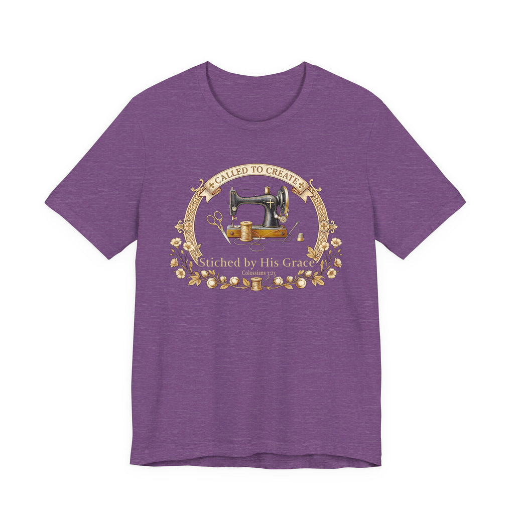 Stitched by His Grace (Christian Sewing - Dark Tee)