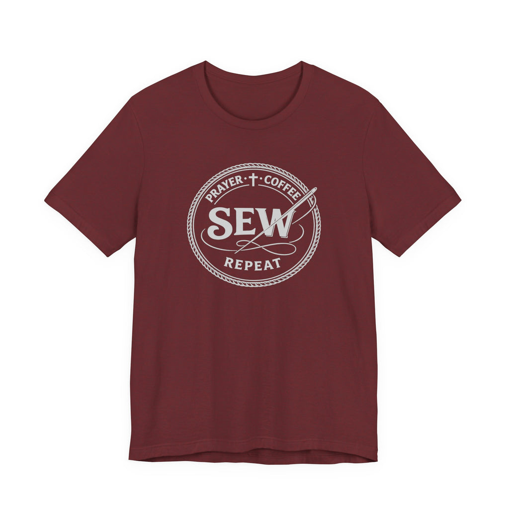 Prayer + Coffee + Sew + Repeat (Christian Tee in Dark Colors)