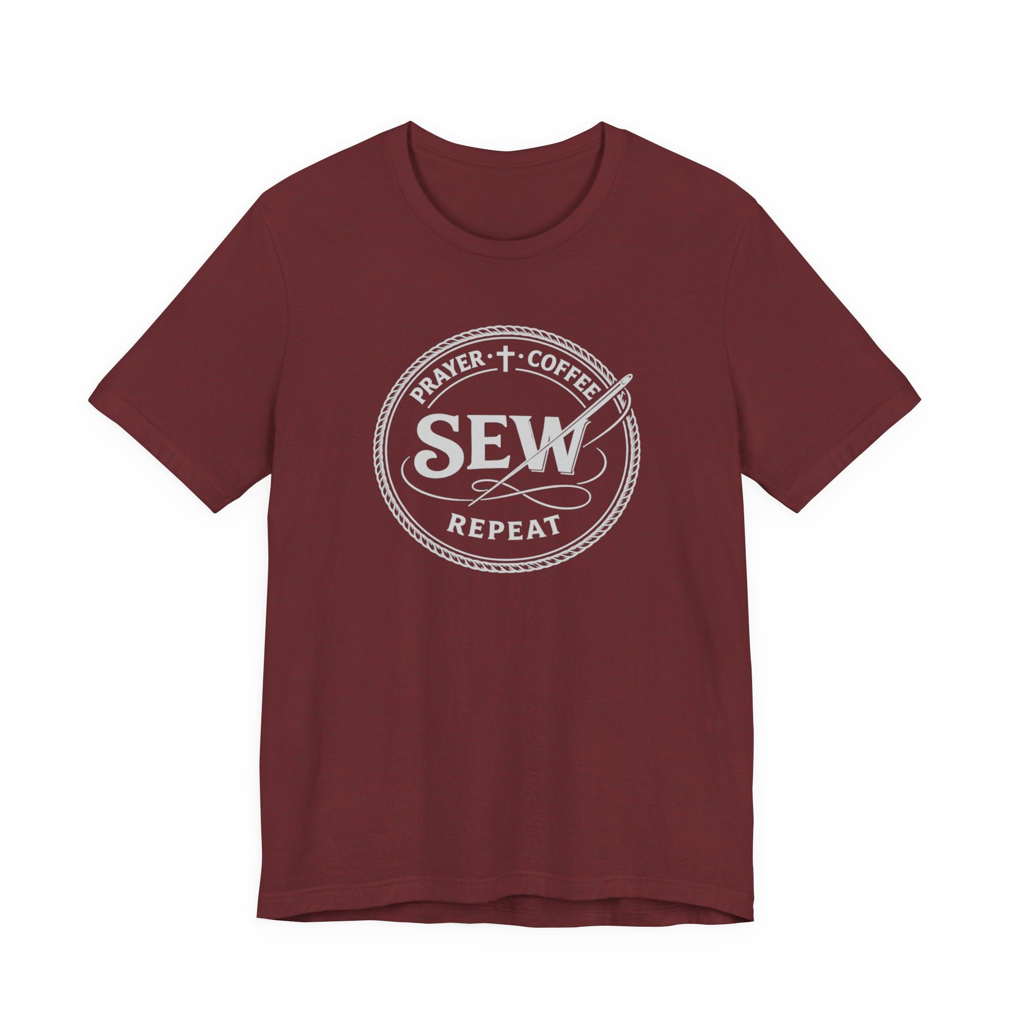 Prayer + Coffee + Sew + Repeat (Christian Tee in Dark Colors)
