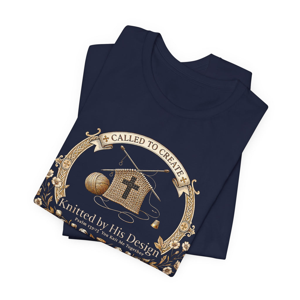 Knitted by His Design (Knitting Lovers Christian Tee - Dark Colors)