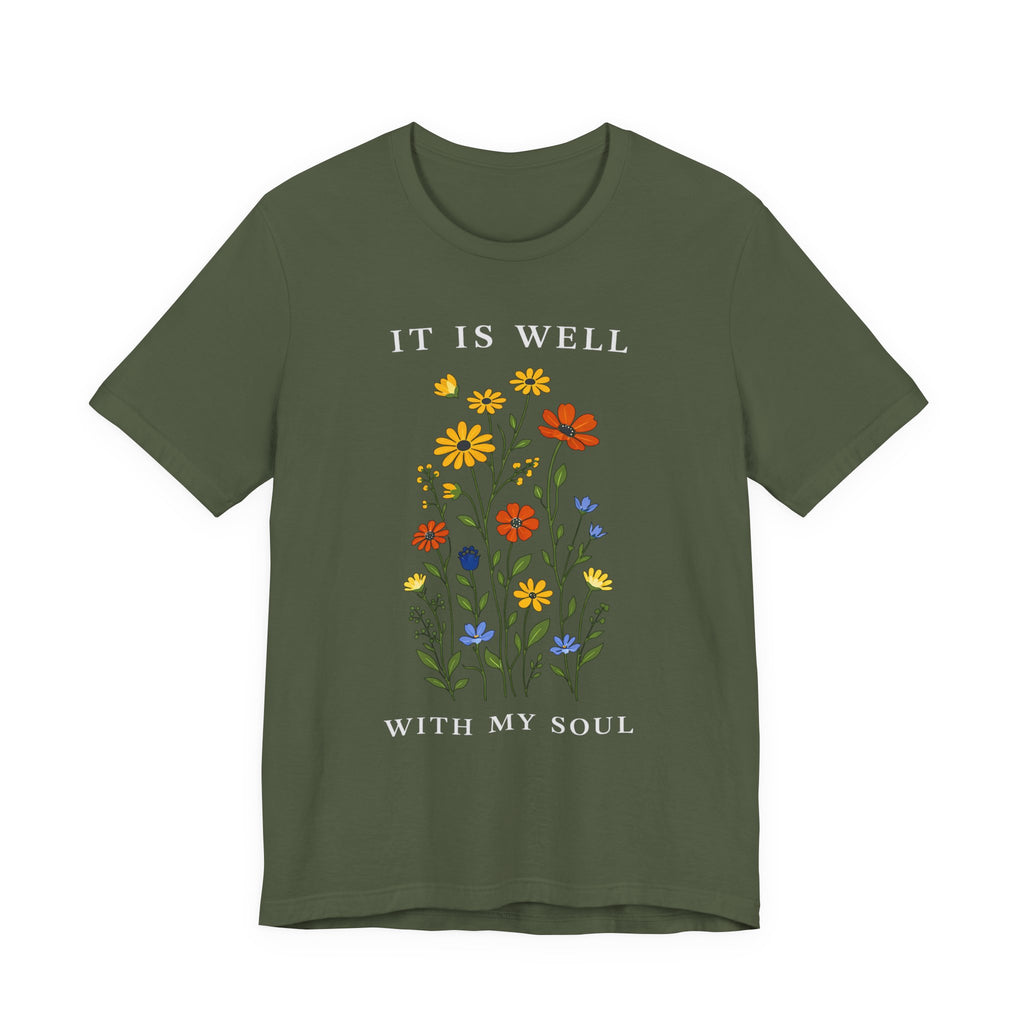 It Is Well With My Soul (Botanical Christian Tee in Dark Colors)