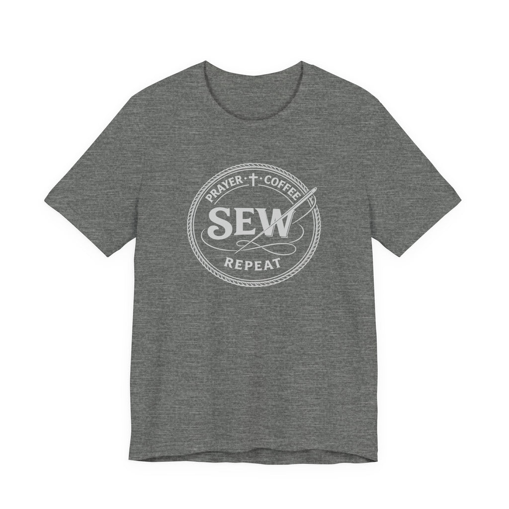 Prayer + Coffee + Sew + Repeat (Christian Tee in Dark Colors)