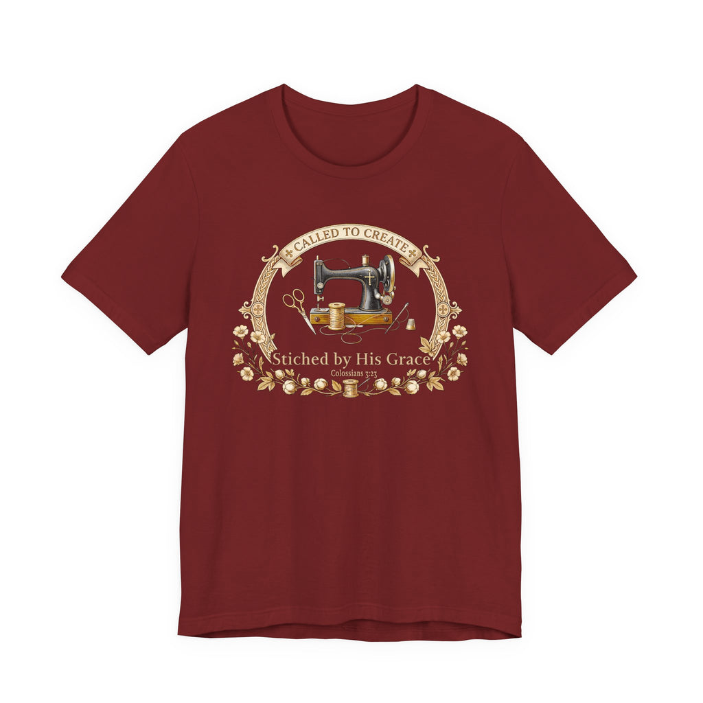 Stitched by His Grace (Christian Sewing - Dark Tee)