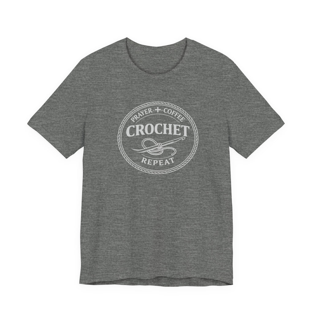 Prayer + Coffee + Crochet + Repeat (Christian Tee in Dark Colors)