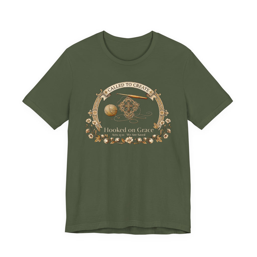 Hooked on Grace (Crochet Lovers Christian Tee - Dark Colors)