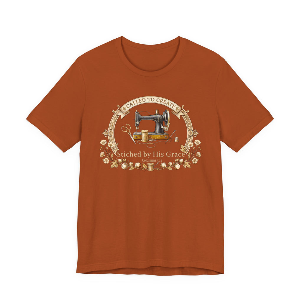 Stitched by His Grace (Christian Sewing - Dark Tee)